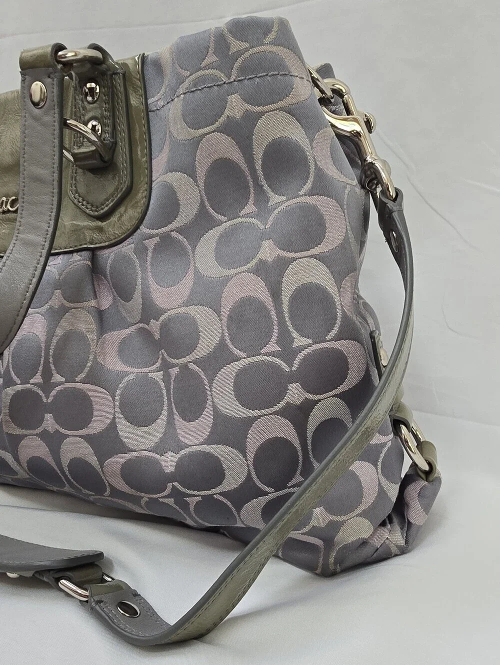 Coach Ashley F18450 Signature Jacquard Patent Leather Carryall Satchel